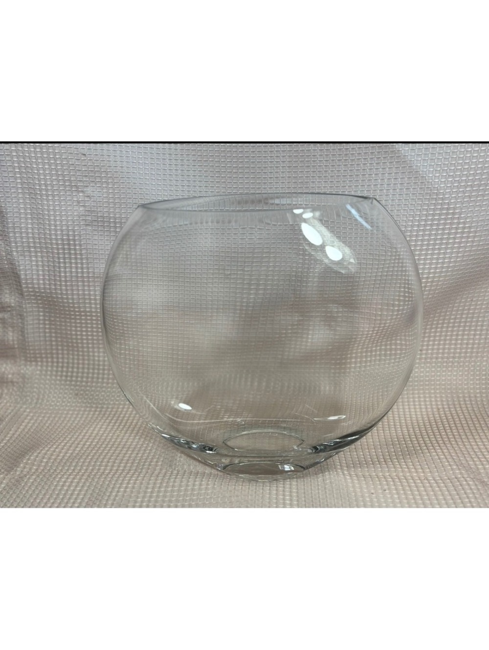 270 - Flat Oval Bubble Vase Clear Glass Elliptical Fishbowl Shape Thick Glass